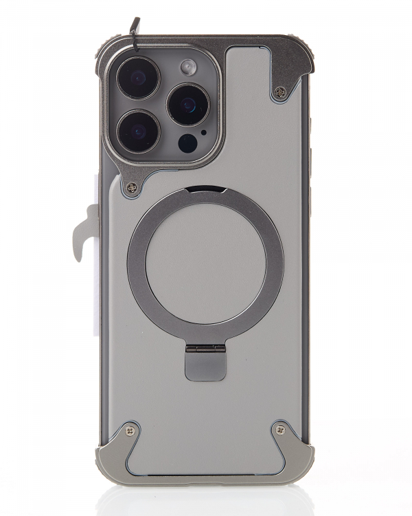 Металлический чехол MagSafe LEATHER METAL FRAME для iPhone 15 Pro Max серый