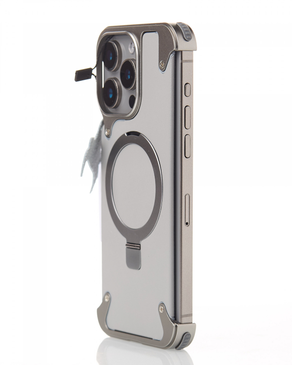 Металлический чехол MagSafe LEATHER METAL FRAME для iPhone 15 Pro Max серый