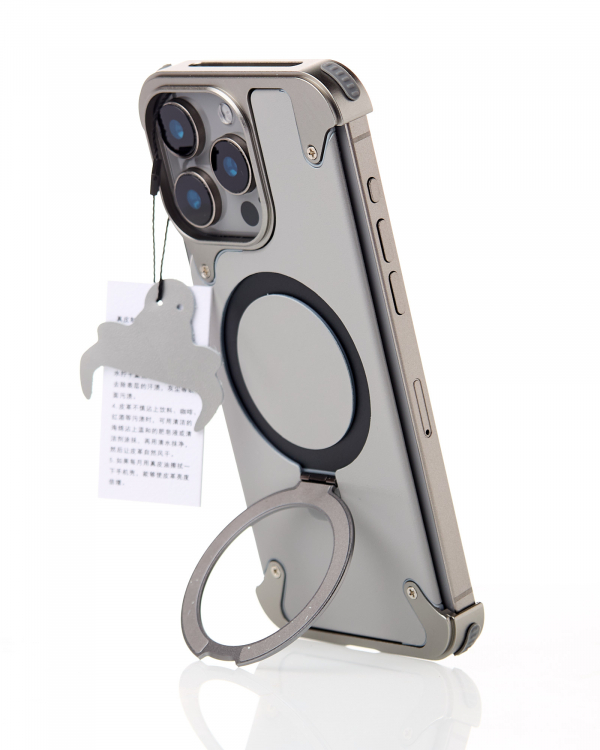 Металлический чехол MagSafe LEATHER METAL FRAME для iPhone 15 Pro Max серый