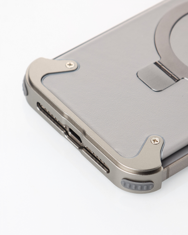Металлический чехол MagSafe LEATHER METAL FRAME для iPhone 15 Pro Max серый