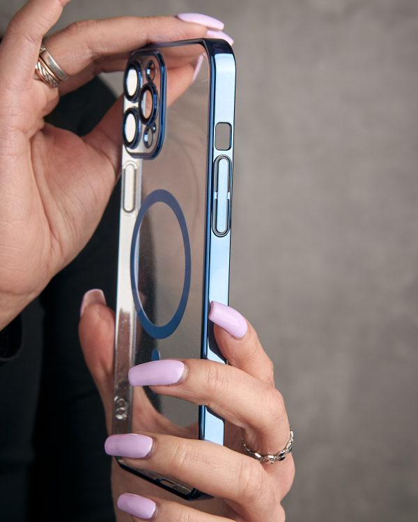 Пластиковый чехол "Glitter" с поддержкой MagSafe для iPhone 12 Pro Max синий