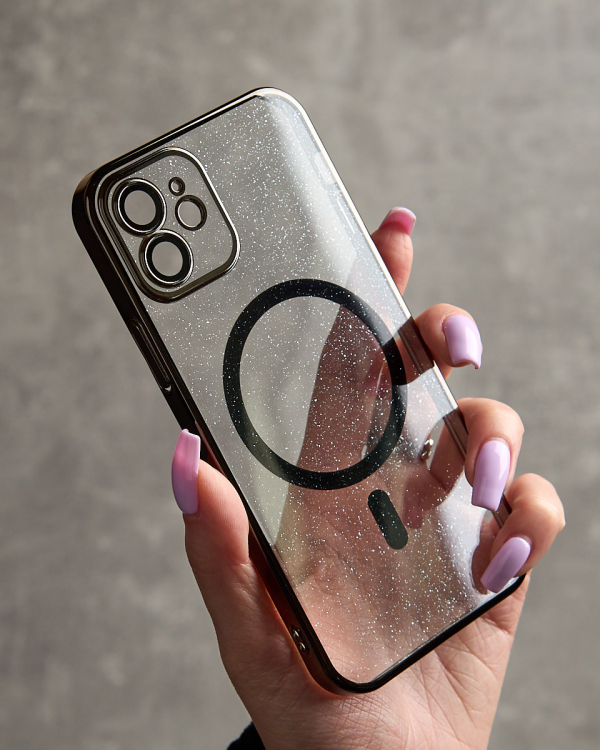 Пластиковый чехол MagSafe "Glitter" для iPhone 12 черный