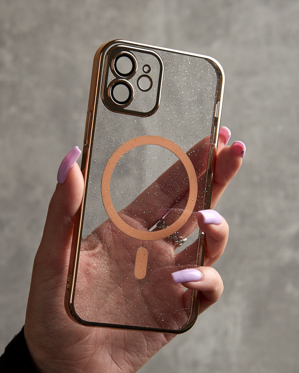 Пластиковый чехол MagSafe "Glitter" для iPhone 12 золотой