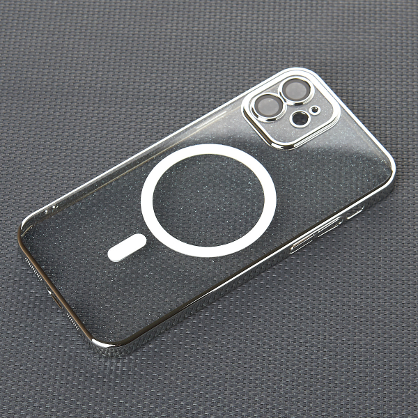 Пластиковый чехол MagSafe "Glitter" для iPhone 12 серебряный