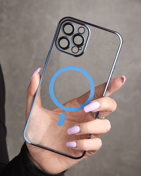 Пластиковый чехол MagSafe "Glitter" для iPhone 13 Pro синий