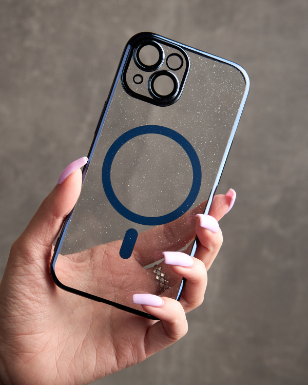Пластиковый чехол MagSafe "Glitter" для iPhone 15 темно-синий