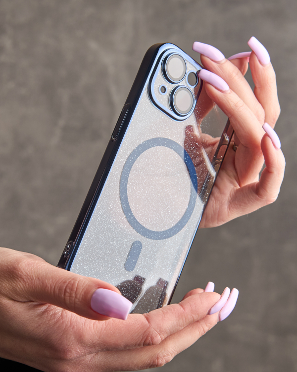 Пластиковый чехол MagSafe "Glitter" для iPhone 15 темно-синий