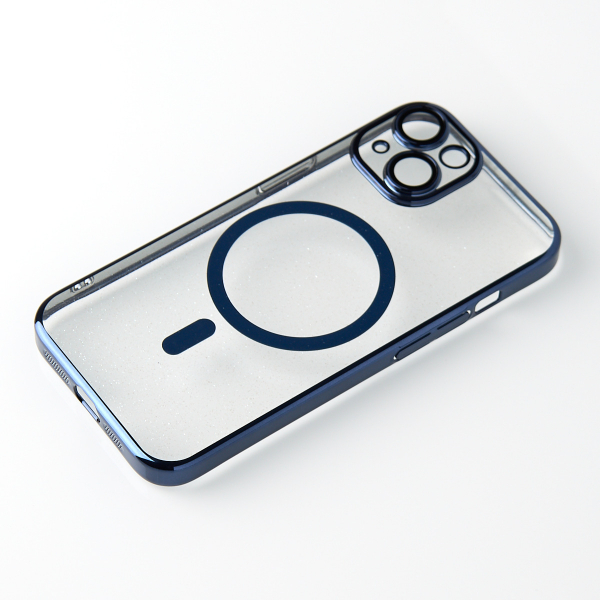 Пластиковый чехол MagSafe "Glitter" для iPhone 15 темно-синий