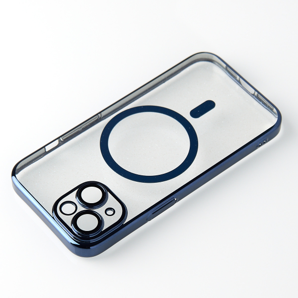 Пластиковый чехол MagSafe "Glitter" для iPhone 15 темно-синий