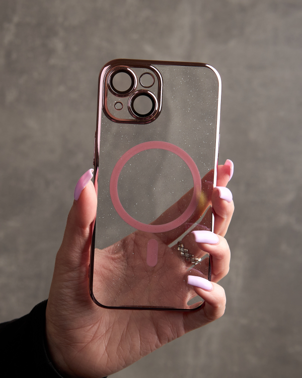 Пластиковый чехол MagSafe "Glitter" для iPhone 15 розовое золото