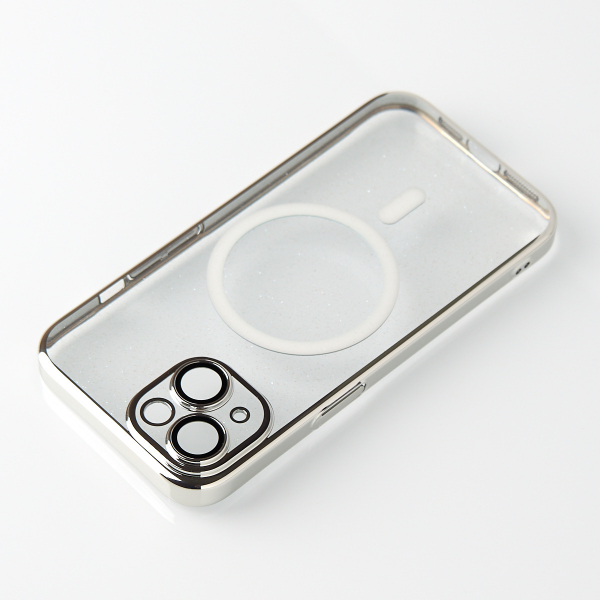 Пластиковый чехол MagSafe "Glitter" для iPhone 15 серебряный