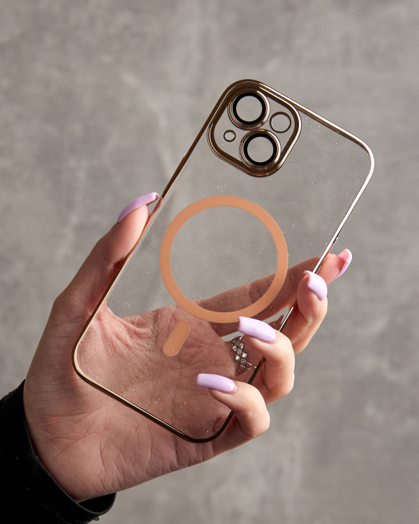 Пластиковый чехол MagSafe "Glitter" для iPhone 15 золотой