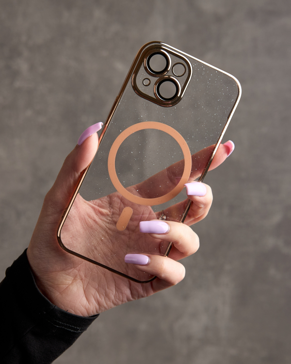 Пластиковый чехол MagSafe "Glitter" для iPhone 15 золотой