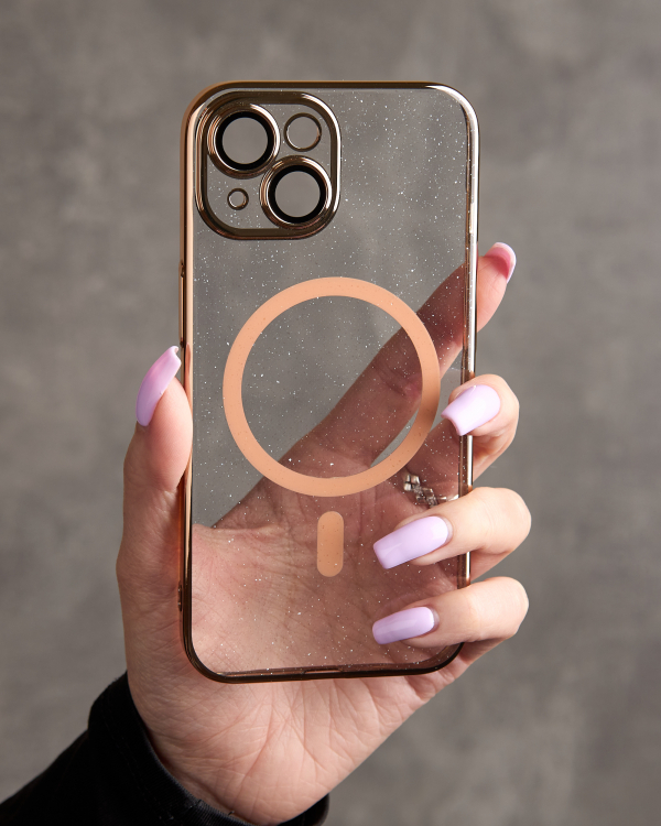 Пластиковый чехол MagSafe "Glitter" для iPhone 15 золотой