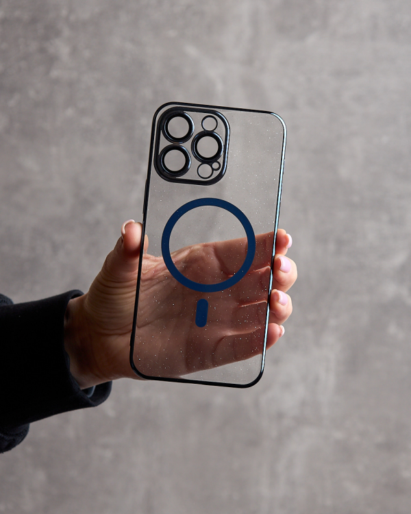 Пластиковый чехол MagSafe "Glitter" для iPhone 15 Pro Max темно-синий