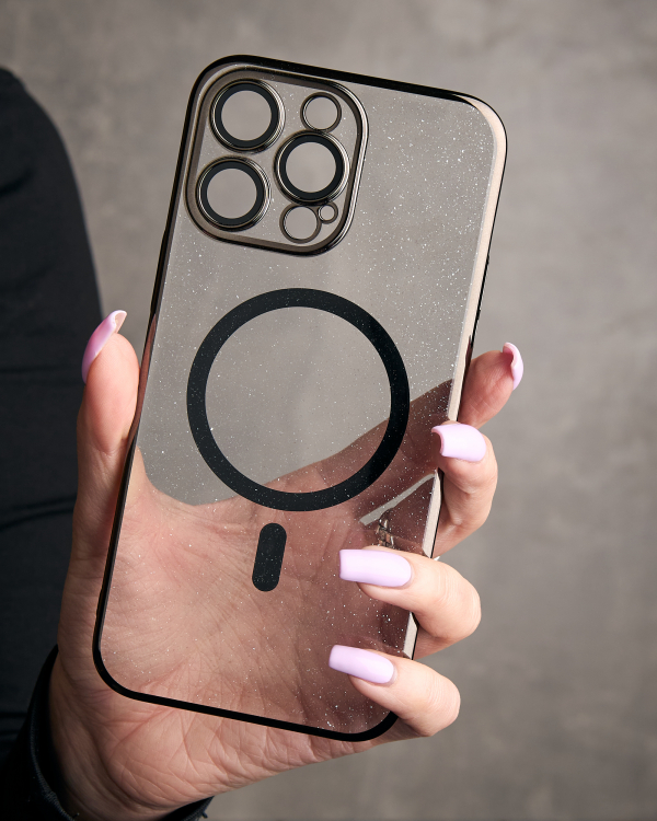 Пластиковый чехол MagSafe "Glitter" для iPhone 15 Pro черный