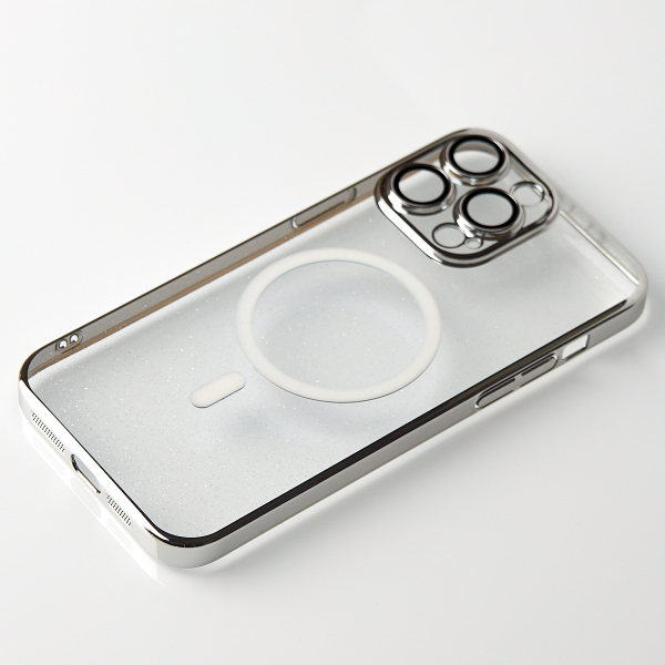 Пластиковый чехол MagSafe "Glitter" для iPhone 15 Pro серебряный
