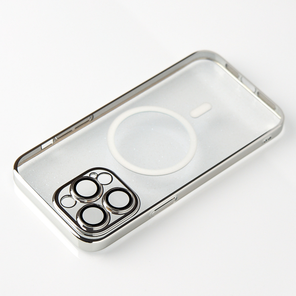 Пластиковый чехол MagSafe "Glitter" для iPhone 15 Pro серебряный