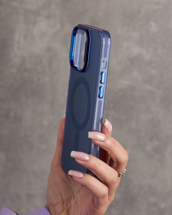 Полиуритановый чехол IMD Colors с поддержкой MagSafe для iPhone 15 Pro синий