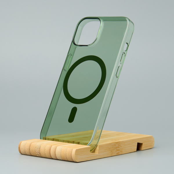 Пластиковый чехол OrigCase "Clear" with MagSafe для iPhone 15 Pro Max зеленый