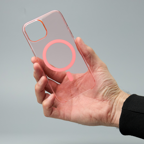 Пластиковый чехол OrigCase "Clear" with MagSafe для iPhone 15 Pro Max пудра