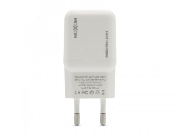 Сетевое зарядное устройство MOXOM 2в1 micro 1USB/1A Fast Charging (MX-HC118) белый