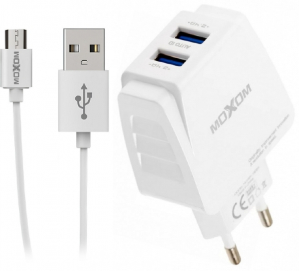 Сетевое зарядное устройство MOXOM 2в1 micro 2USB/2.4A (MX-HC03) белый