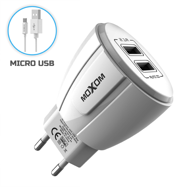 Сетевое зарядное устройство MOXOM 2в1 micro 2USB/2.1A (KH-68) белый