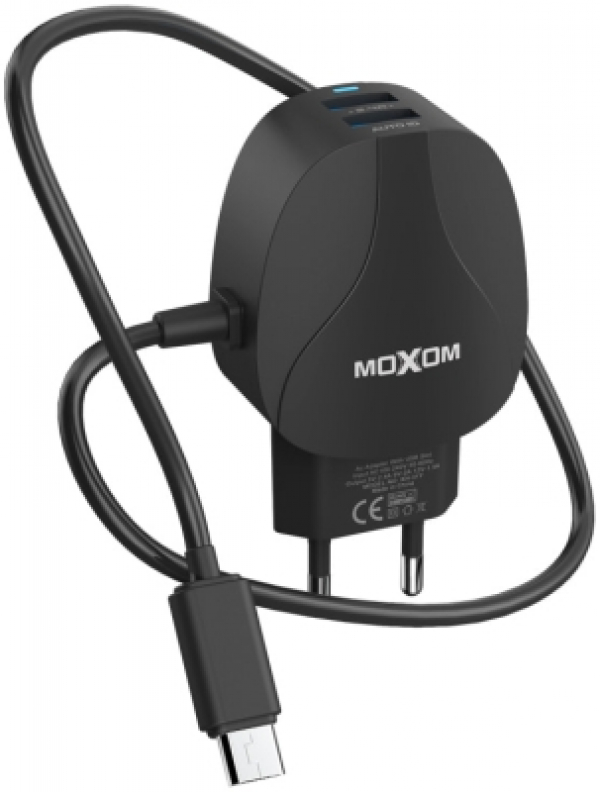 Сетевое зарядное устройство MOXOM 2в1 micro cable+2USB/2.4A (MX-HC15) черный