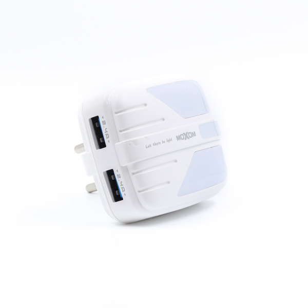 Сетевое зарядное устройство MOXOM 2в1 Lightning 2USB/2.4A /LED LIGHT (MX-HC33) белый