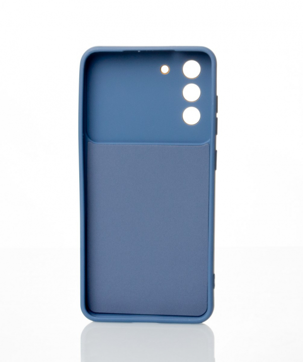 Силиконовый чехол CAMERA PROTECTION для Samsung S21 FE серо-синий