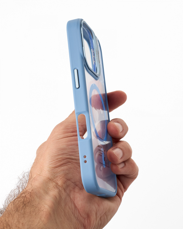 Силиконовый чехол MagSafe CAMERA GLASS PROTECTION для iPhone 16 Plus голубой