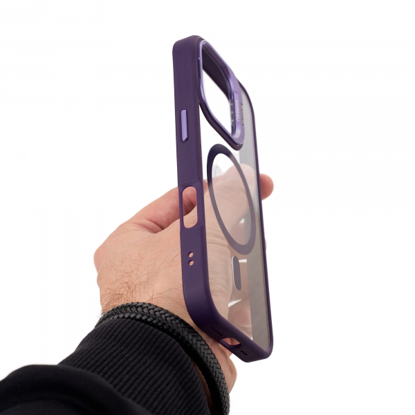 Силиконовый чехол MagSafe CAMERA GLASS PROTECTION для iPhone 16 Plus темно-фиолетовый