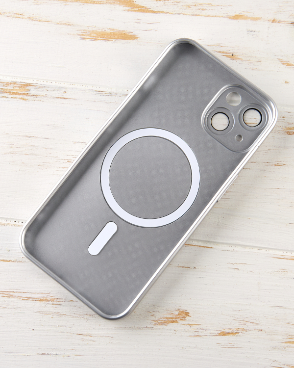 Силиконовый чехол MagSafe COLORS 2 + Camers Protection для iPhone 14 Plus серебряный