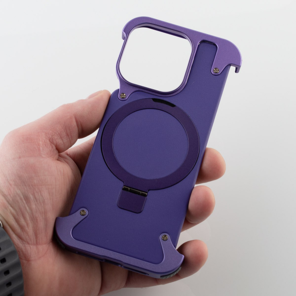 Металлический чехол MagSafe LEATHER METAL FRAME для iPhone 14 Pro Max фиолетовый