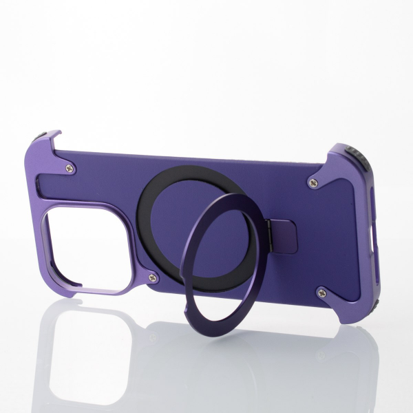Металлический чехол MagSafe LEATHER METAL FRAME для iPhone 14 Pro Max фиолетовый
