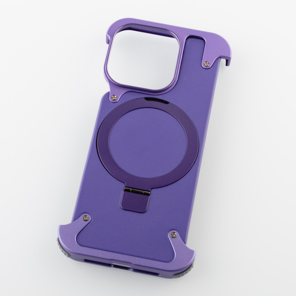 Металлический чехол MagSafe LEATHER METAL FRAME для iPhone 14 Pro Max фиолетовый