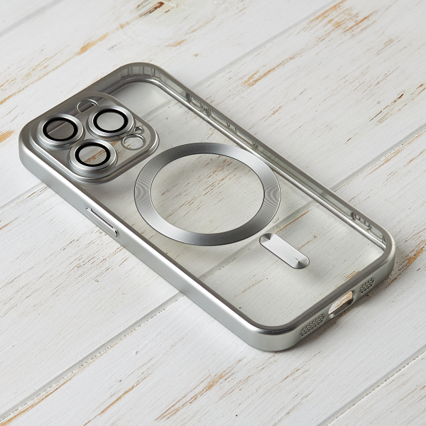 Силиконовый чехол MagSafe SHINING MATTE для iPhone 15 Pro Max silver