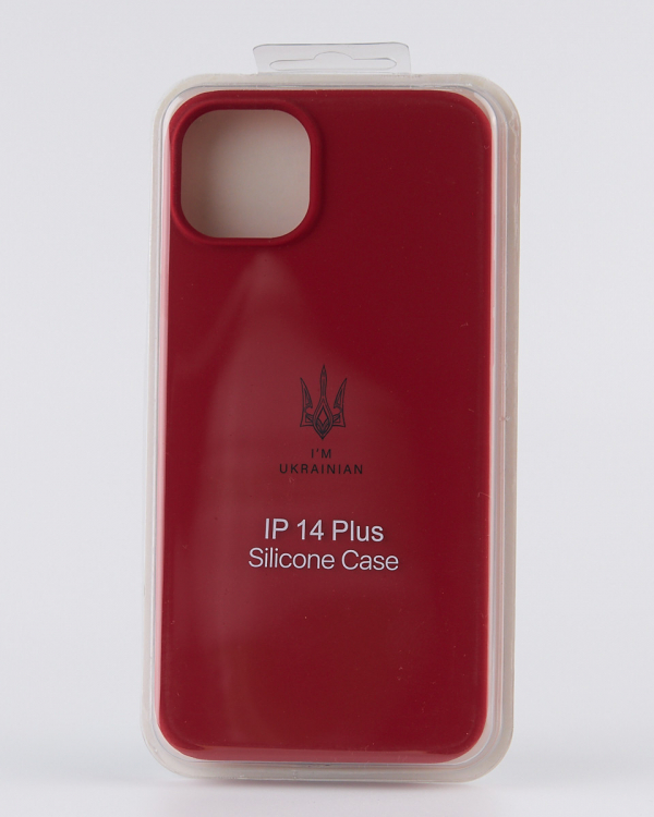 Силиконовый чехол Original pack SOFT для iPhone 14 Plus (ТРИЗУБ) темно-красный