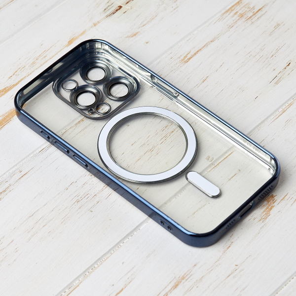 Силиконовый чехол SHINING with MagSafe для iPhone 15 Pro темно-синий