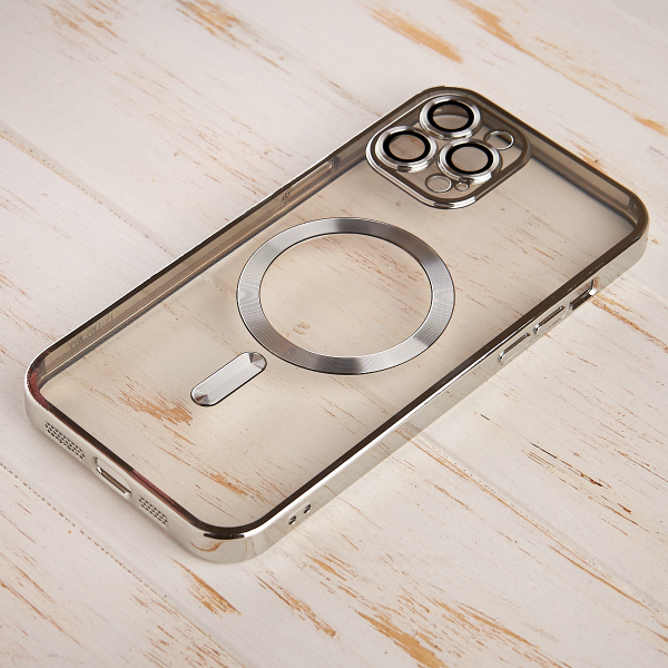 Силиконовый чехол SHINING с поддержкой MagSafe для iPhone 14 Pro серебряный