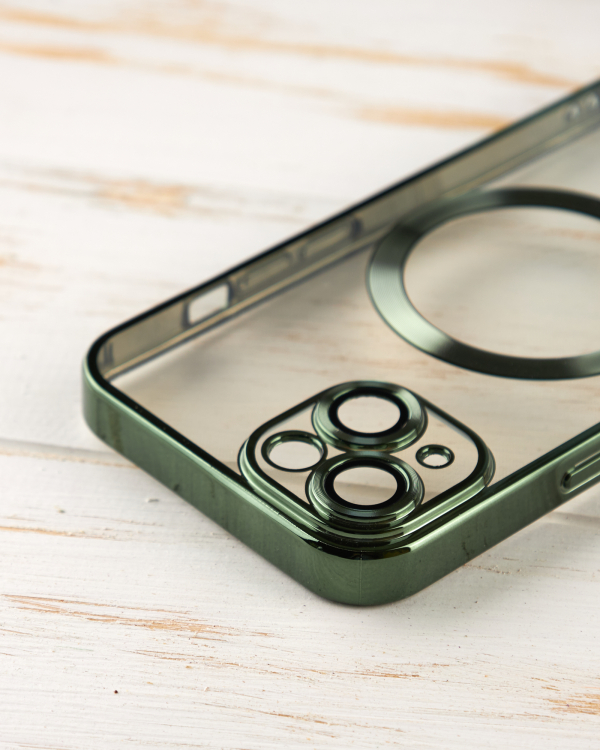 Силиконовый чехол SHINING с поддержкой MagSafe для iPhone 15 зеленый