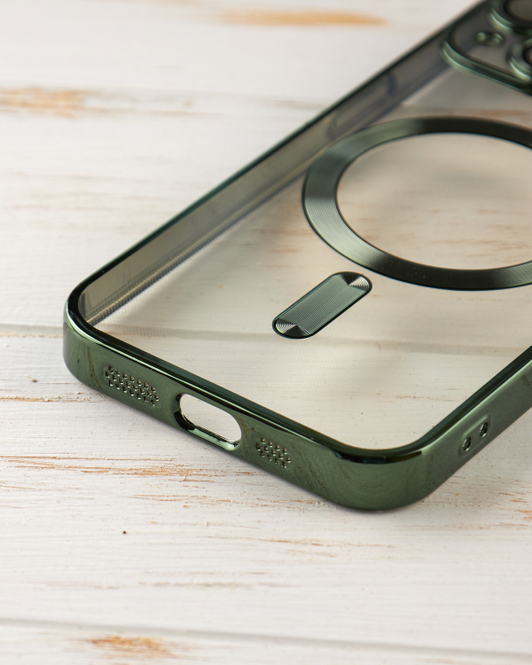 Силиконовый чехол SHINING с поддержкой MagSafe для iPhone 15 зеленый