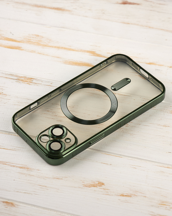 Силиконовый чехол SHINING с поддержкой MagSafe для iPhone 15 зеленый