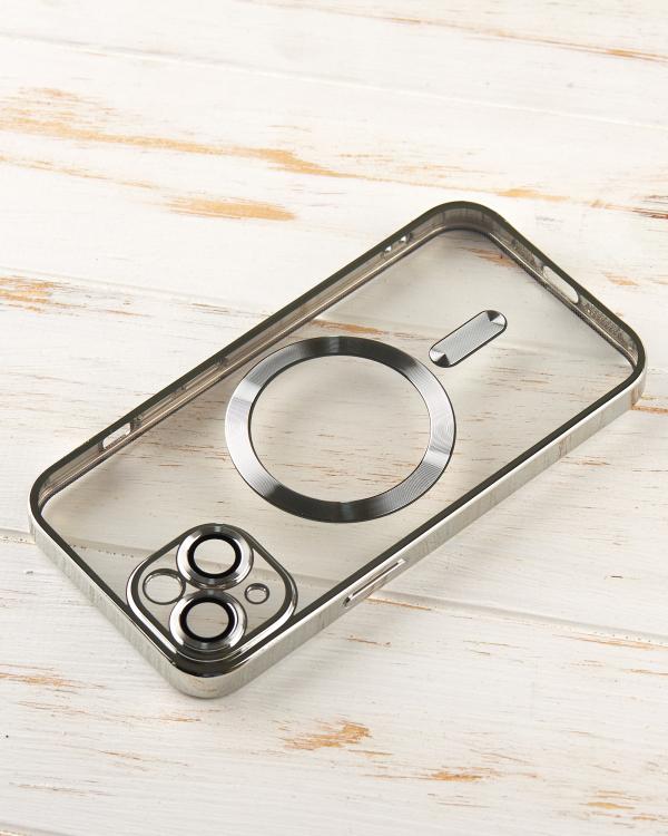 Силиконовый чехол SHINING with MagSafe для iPhone 15 Plus серебряный