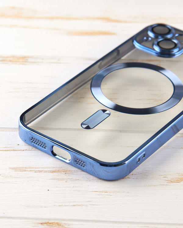 Силиконовый чехол SHINING with MagSafe для iPhone 15 Plus синий
