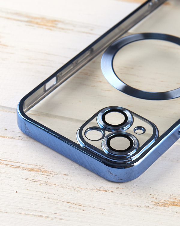 Силиконовый чехол SHINING with MagSafe для iPhone 15 Plus синий