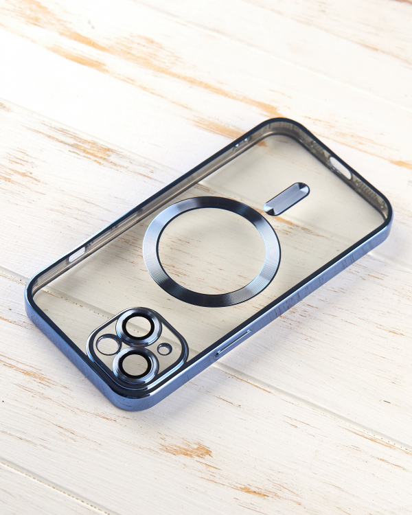 Силиконовый чехол SHINING with MagSafe для iPhone 15 Plus синий