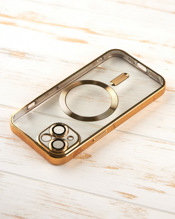 Силиконовый чехол SHINING with MagSafe для iPhone 15 Plus золотой