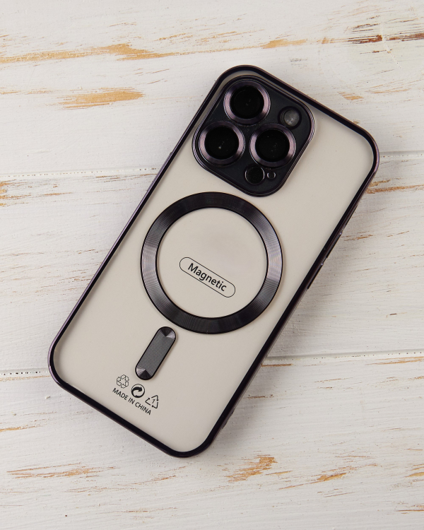 Силиконовый чехол SHINING с поддержкой MagSafe для iPhone 15 Pro Max темно-фиолетовый